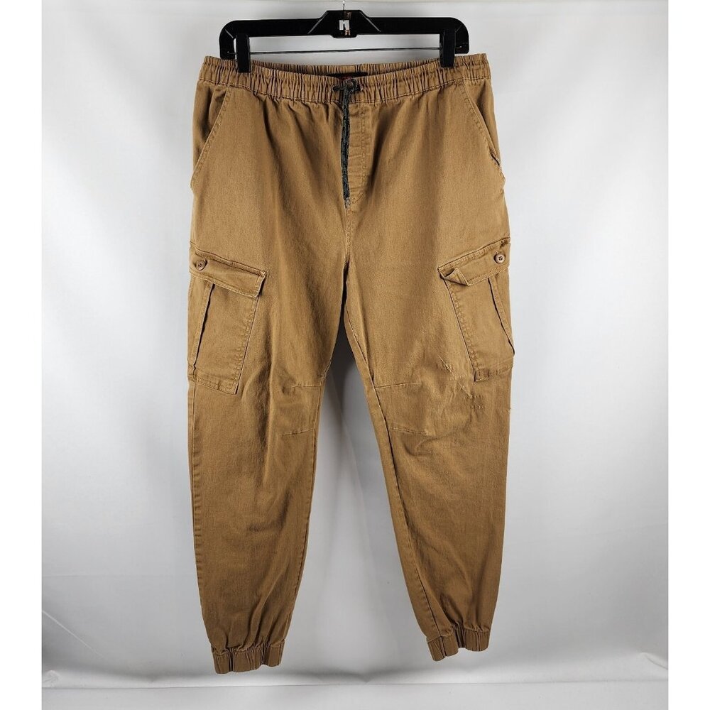 Mecca Pants Mens Large Cargo Jogger Elastic Ankle Tan Pockets (34x27)